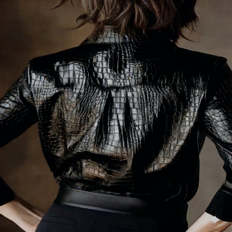 Fashion Long Sleeve PU Leather Shirt with Snake Print - Image 2
