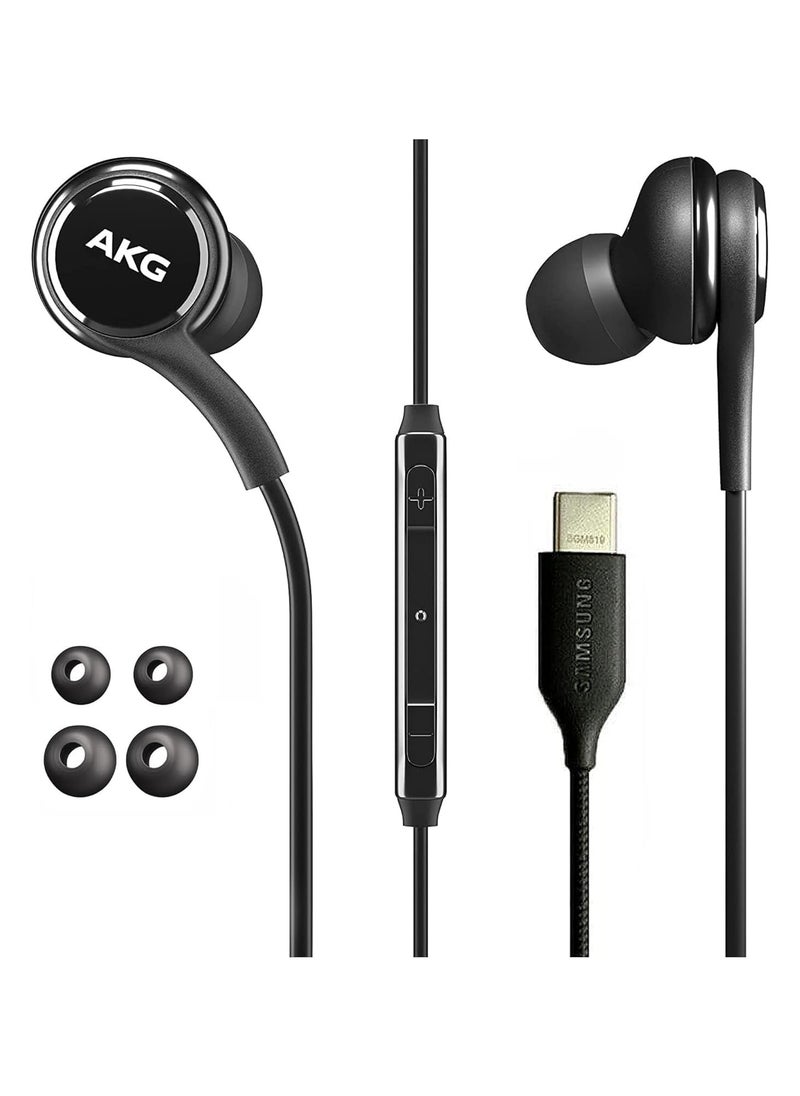 FARROBIZZ - Samung AKG Earbuds for Samsung Galaxy S23 Ultra, Galaxy S23, Galaxy S22, Galaxy S21, Note 10, iPhone 15 Pro Max - Original USB Type C in-Ear Earbud USBC Headphones with Remote & Mic USB-C - Black - Image 1