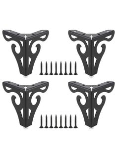 KASTWAVE Furniture Legs, 10cm Heavy Duty Furniture Metal Table Legs with Screws, Perfect for Coffee Table, Dining Table, Cabinet and Sofa (Retro Design, Black)  - Image 2