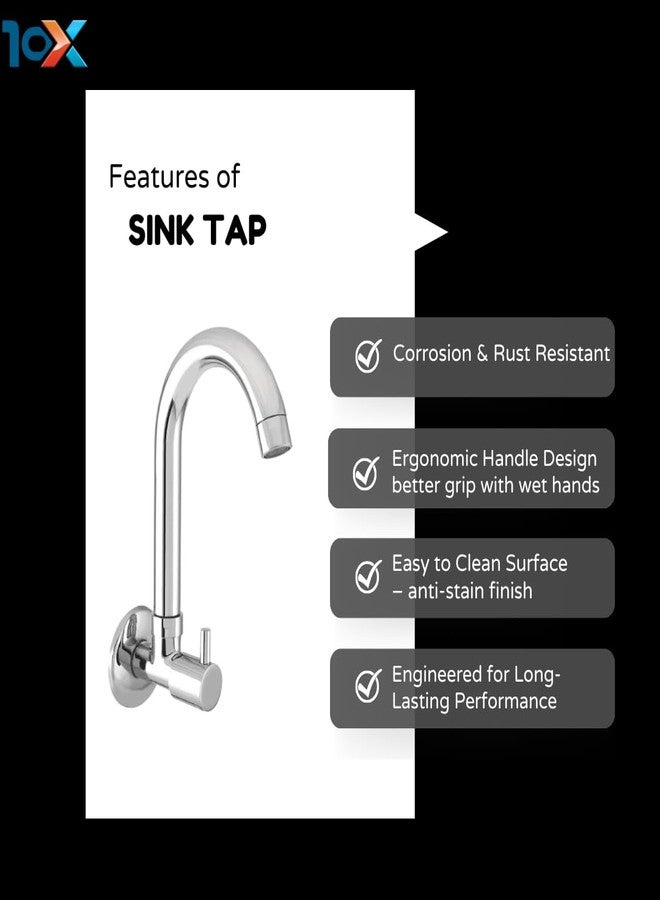10X Brass Kitchen Sink Tap St-89441 Wall Mount Chrome Plate - Image 3