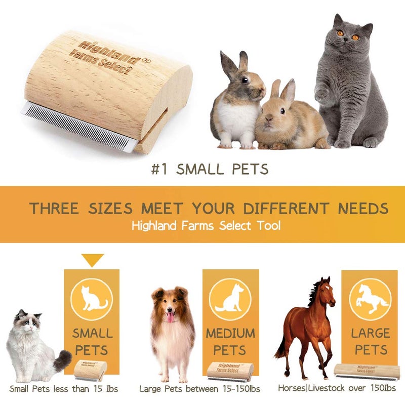 Highland Farms Select Deshedding Grooming Tool for Dogs, Cats & Horses, Ergonomic Design Wood Groom Brush, Professional Pet Groomer, Painlessly Remove for Short & Long Hair, Fur & Dirt - 2.5 Inches - Image 2