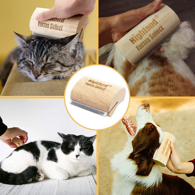 Highland Farms Select Deshedding Grooming Tool for Dogs, Cats & Horses, Ergonomic Design Wood Groom Brush, Professional Pet Groomer, Painlessly Remove for Short & Long Hair, Fur & Dirt - 2.5 Inches - Image 4