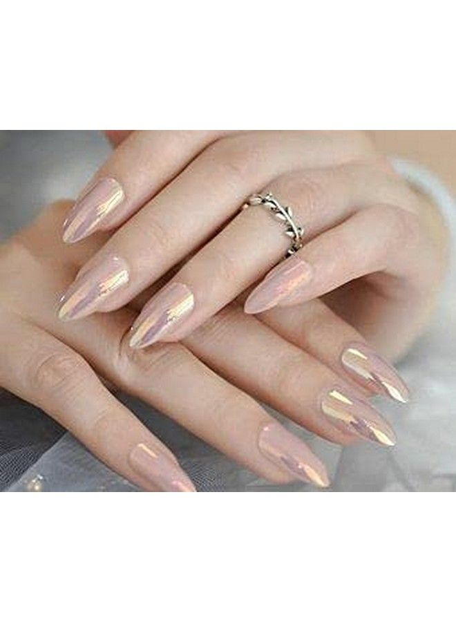 KLOSS BEAUTY Bella Hadid Long Oval Nails Set Of 24 Reusable Uv Treated Gel Finished Presson Nails With Chrome High Gloss Finish (Champagne Gold) - Image 2