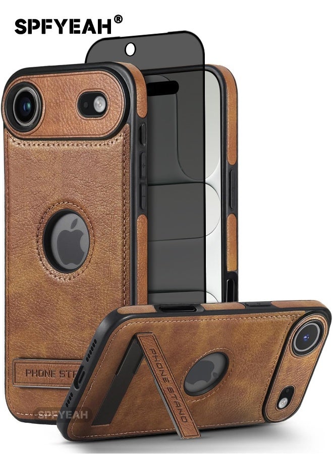 SPFYEAH iPhone 17 Air Cover with Privacy Screen Protector | 2-in-1 Bundle, Leather Case with Kickstand, Luxury, Elegant, and Beautiful Design Cover, Shockproof Slim Phone Case Compatible with iPhone 1