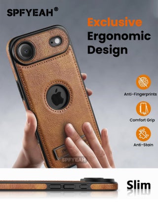iPhone 17 Air Cover with Privacy Screen Protector | 2-in-1 Bundle, Leather Case with Kickstand, Luxury, Elegant, and Beautiful Design Cover, Shockproof Slim Phone Case Compatible with iPhone 17 Air 6.5 inch (Brown, 1+1 Pack) - view 2