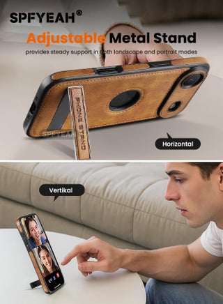 iPhone 17 Air Cover with Privacy Screen Protector | 2-in-1 Bundle, Leather Case with Kickstand, Luxury, Elegant, and Beautiful Design Cover, Shockproof Slim Phone Case Compatible with iPhone 17 Air 6.5 inch (Brown, 1+1 Pack) - view 3