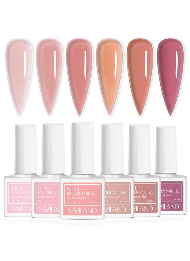 Saviland 5In1 Builder Nail Gel Set 6Pcs 10Ml Sheer Pink Color Builder Nail Extension Builder Nail Gel In A Bottle Builder Nail Strengthen & Nail Repair Hard Gel For Nails Gift Box Set For Ladies  - Image 1
