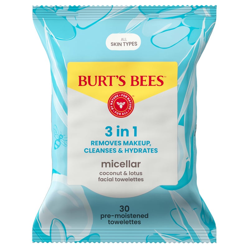 Burt's Bees Burtâ€™s Bees Micellar Coconut & Lotus Facial Towelettes, 100% Plant Based Cloths; 99% Natural Origin; Remove, Makeup, Cleanse, Hydrate; No Greasy, Oily Residue; All Skin Types (Pack May Vary) - Image 1