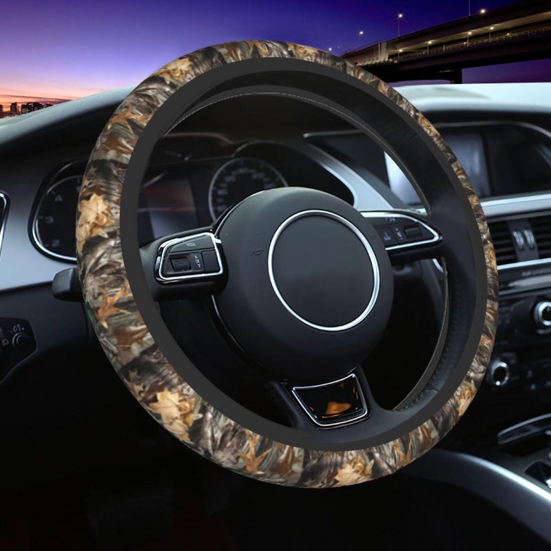Harooni Forest Camo Steering Wheel Cover Camo Leaf Steering Wheel Cover for Men Women AntiSlip Elastic Breathable Neoprene Steering Wheel Protective Cover 15in Universal Car Accessories for Cars Auto SUVs - Image 3