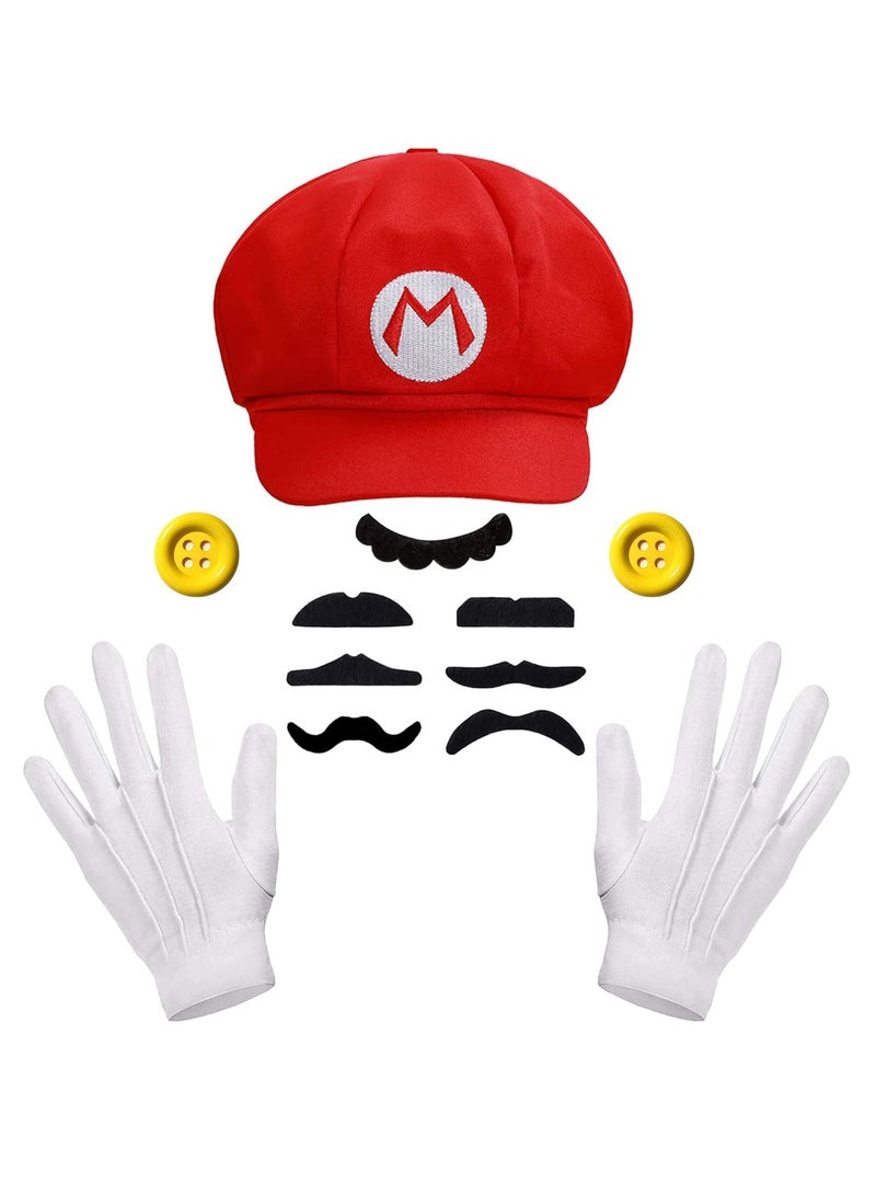 Super Mario Costume Kits Men Mario Hat White Gloves Mustache ons Carnival Free Size Adults For Party - Image 1