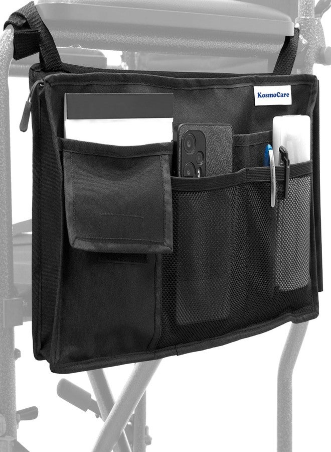 KosmoCare Wheelchair Utility Bag with Cup Holder | Multi-Pocket Armrest Organizer with Secure Straps | Heavy Duty Fabric | For Standard Wheelchairs Only | 36 x 23 cm | Black - Image 1