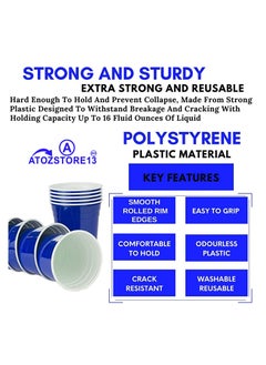 ATOZS ATOZS Blue Plastic Cups,16-Ounce Blue Plastic Party Cups (50 Pack) Disposable Plastic Cups,Blue 16-Ounce Disposable Plastic Party Cups,Ideal for Weddings,Party’s,Birthdays,Dinners, Lunch’s  - Image 4