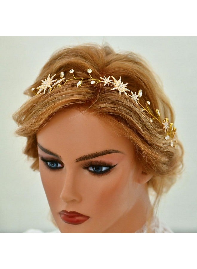 Yean Gold Star Wedding Hair Vine Rhinestone Headpiece Crystal Bridal Hair Accessories For Women And Girls - Image 2