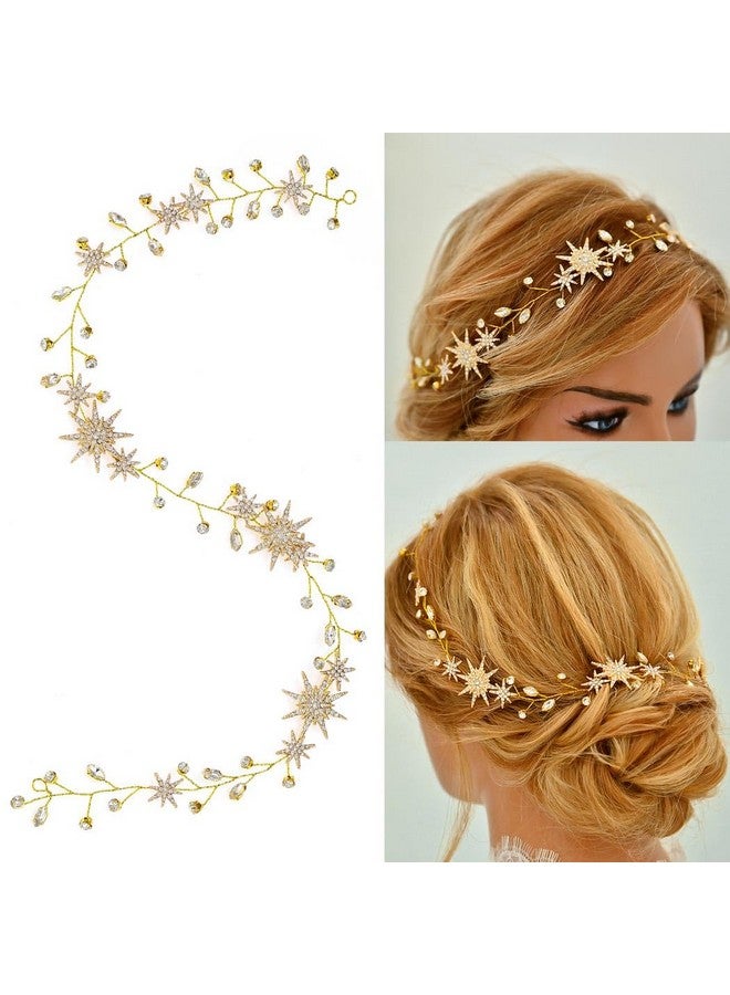 Yean Gold Star Wedding Hair Vine Rhinestone Headpiece Crystal Bridal Hair Accessories For Women And Girls - Image 1