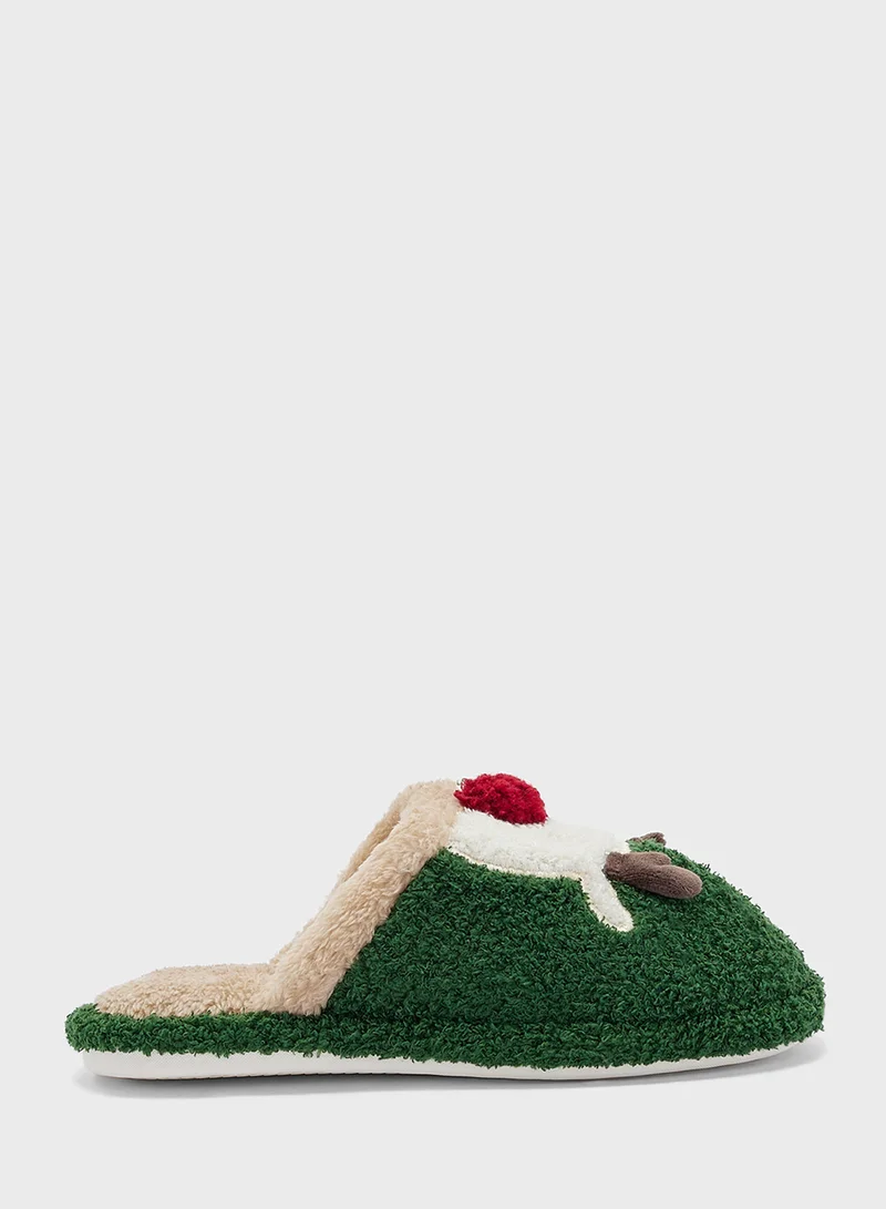 Ginger Closed Toe Plush Christmas Reindeer Bedroom Slippers