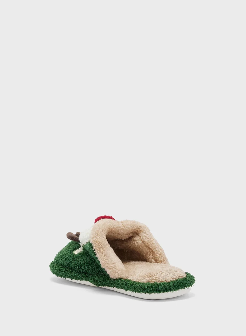 Ginger Closed Toe Plush Christmas Reindeer Bedroom Slippers