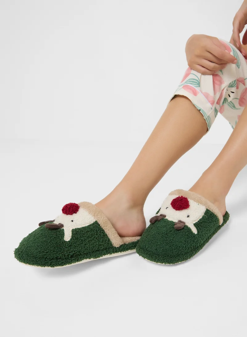 Ginger Closed Toe Plush Christmas Reindeer Bedroom Slippers