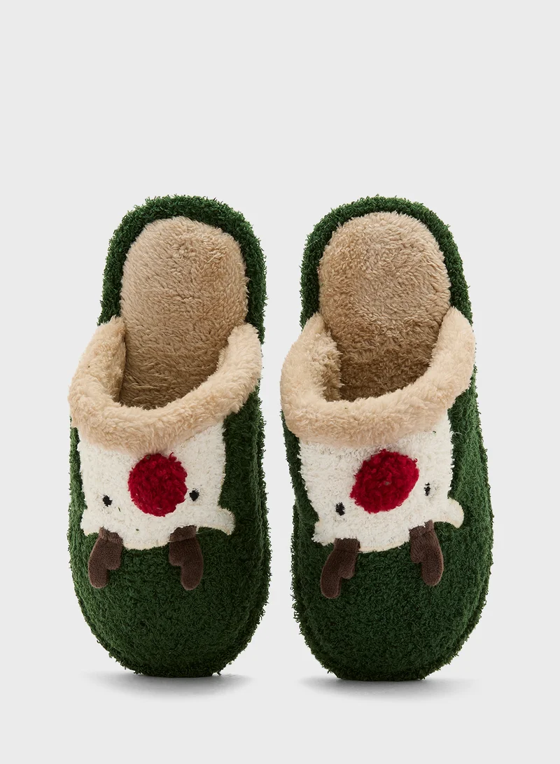 Ginger Closed Toe Plush Christmas Reindeer Bedroom Slippers