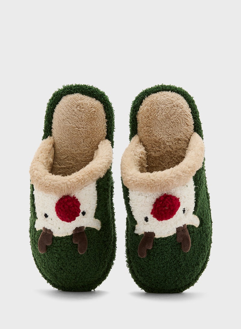 Ginger Closed Toe Plush Christmas Reindeer Bedroom Slippers - Image 5