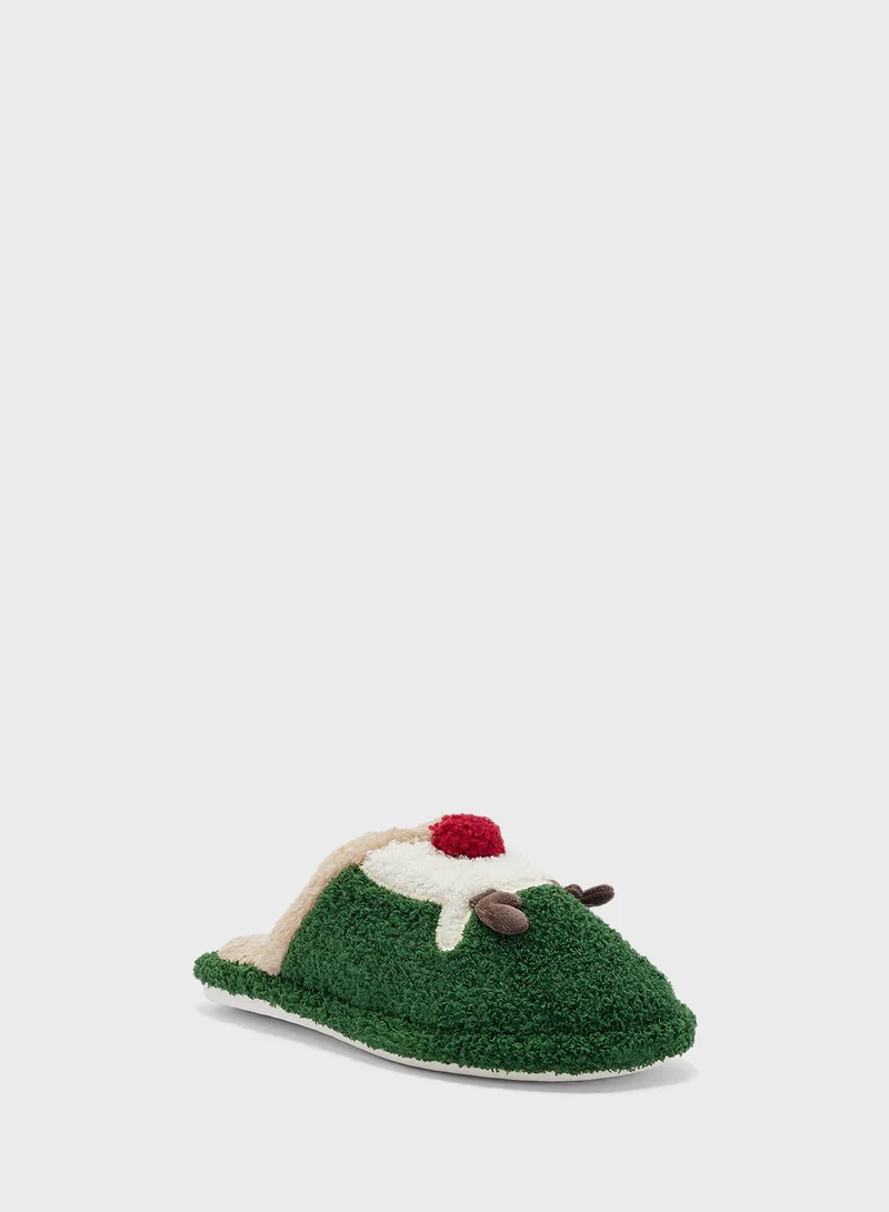 Ginger Closed Toe Plush Christmas Reindeer Bedroom Slippers