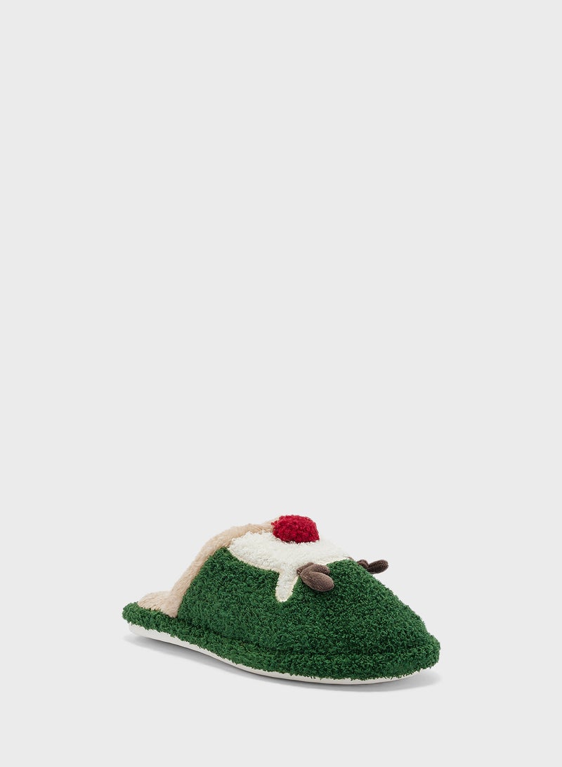 Ginger Closed Toe Plush Christmas Reindeer Bedroom Slippers - Image 2