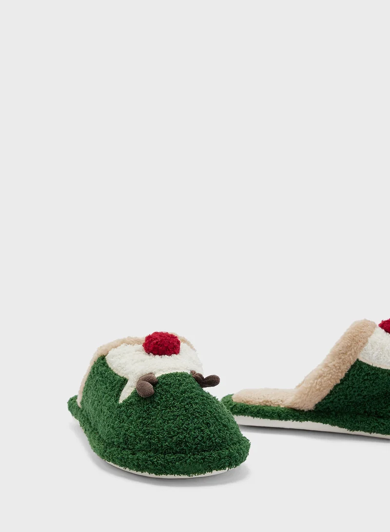 Ginger Closed Toe Plush Christmas Reindeer Bedroom Slippers