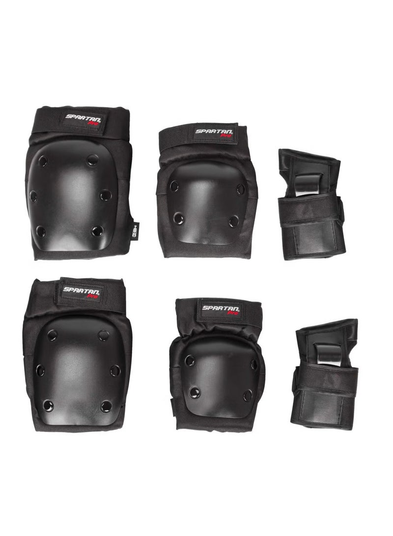 Spartan Pro Knee Elbow and Wrist Protective Set Large – Black | Foam Cushion with Slide Caps | Soft Fleece Interior | Flex Velcro Straps | Adult Size L (10+Years) Multi‑Joint Safety Gear SP‑9099L - Image 2