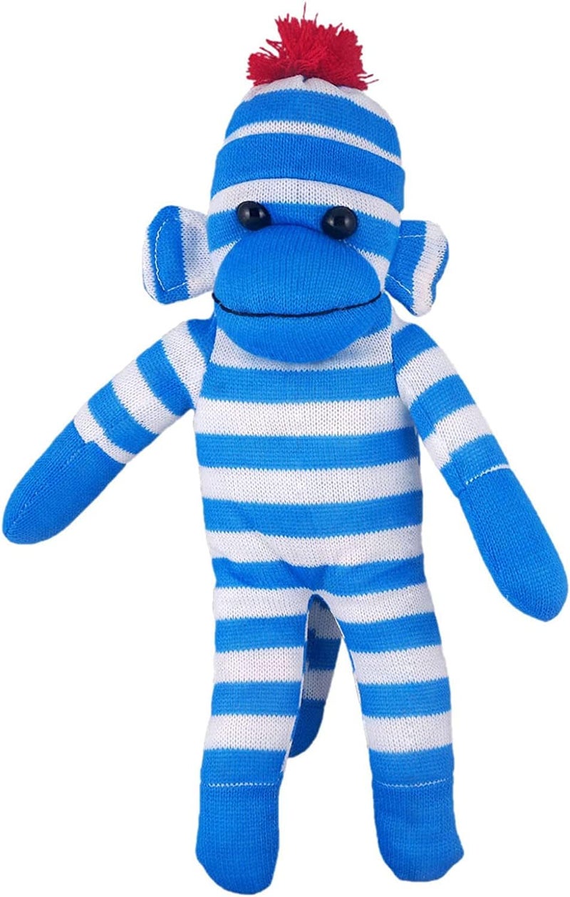 Made By Aliens Adorable Sock Monkey The Original Traditional Hand Knitted Stuffed Animal Toy Giftfor Kids Babies Teens Girls and Boys Baby Doll Present Puppet 16 Blue - Image 3