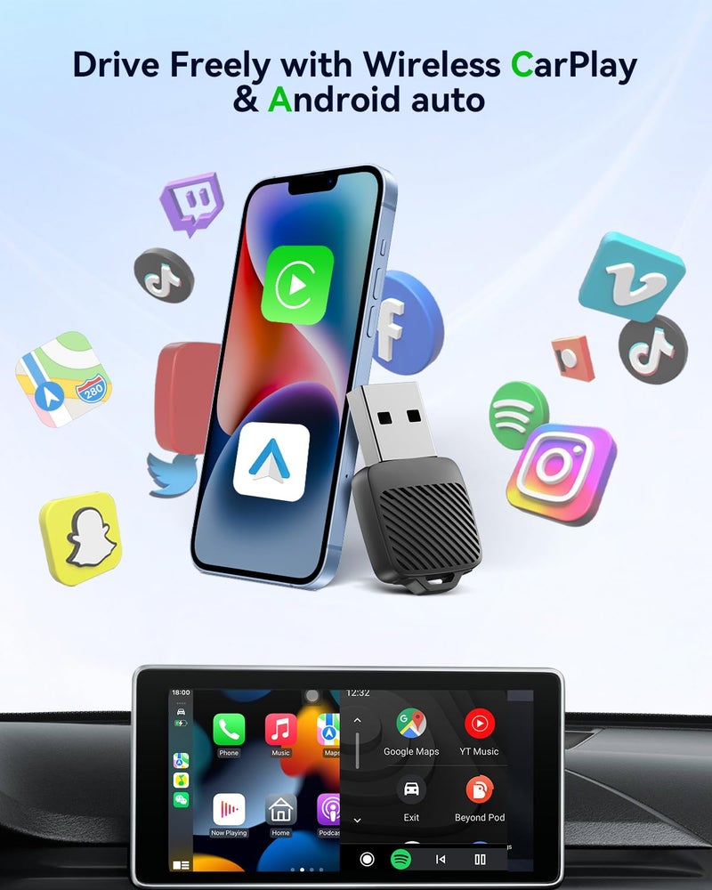 Spedal Mini Wireless CarPlay Adapter for iPhone, Compact 2-in-1 Android Auto Adapter with Fast Auto-Connect, Stable Low-Latency Wireless Performance, Plug & Play - Image 2