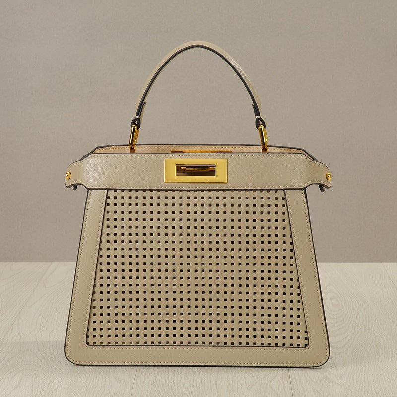 New Retro Style Organ Cowhide Women'S Bag Hollow Kitten Bag Handbag Twist Lock Tote Bag Portable Shoulder Women'S Bag Trendy - Image 1