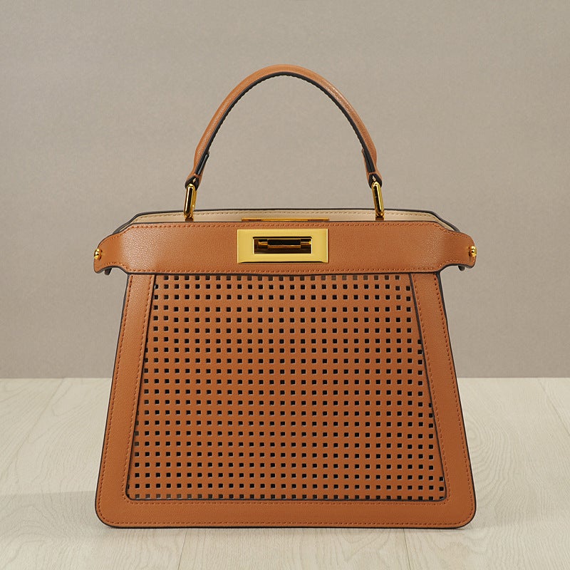 New Retro Style Organ Cowhide Women'S Bag Hollow Kitten Bag Handbag Twist Lock Tote Bag Portable Shoulder Women'S Bag Trendy - Image 3