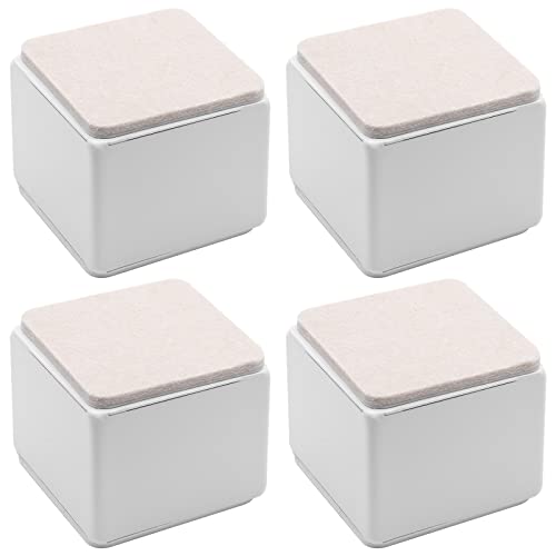 Bonsicoky 4 Pcs Self-Adhesive Furniture Bed Risers, Square Heavy Duty Carbon Steel Table Sofa Risers Adds 2" Height with Felt Pad,White - Image 1