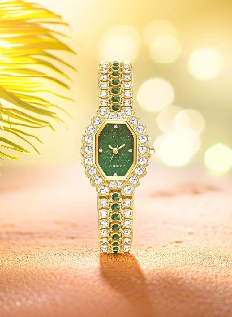 Women's Quartz Watch - Green & Gold, Gift For Women - Image 2
