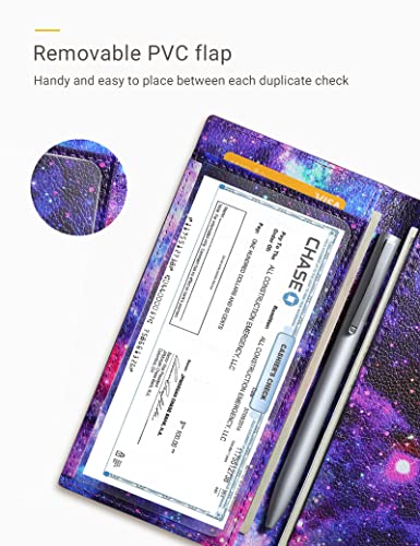 Zreal Checkbook Cover for Men & Women, Premium Vegan Leather Checkbook Holder Slim Wallets for Top & Side Tear Duplicate Checks with RFID Blocking (Starry) - Image 5