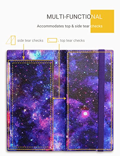 Zreal Checkbook Cover for Men & Women, Premium Vegan Leather Checkbook Holder Slim Wallets for Top & Side Tear Duplicate Checks with RFID Blocking (Starry) - Image 2