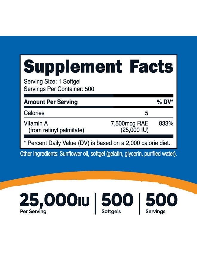 Nutricost Vitamin A 25000 IU, 500 Softgels, Non-GMO, Gluten Free - Image 2