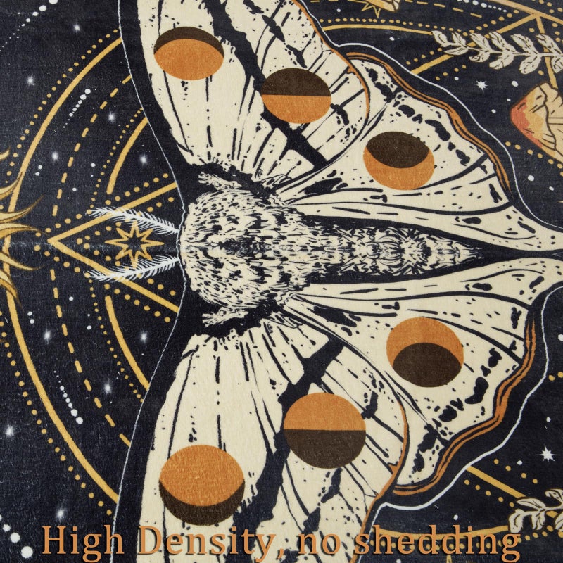 Ouyattle Washable Mystical Luna Moth Rugs Ultra Thin, Boho Moody Black Floral Aesthetic Bedroom Rugs Vintage Hippie Celestial Trendy Indie Dorm Rug, Retro Cute 4x6 Area Rug for Dining Living Room Entryway - Image 4