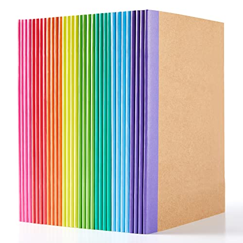 Feela 32 Pack Composition Notebooks Bulk, Feela Kraft Cover Lined Blank College Ruled Composition Travel Journals with Rainbow Spines For Women Students Business, 60 Pages, 8.3”x 5.5”, A5, 8 Colors - Image 1