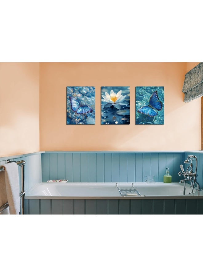 Home Trove Arjun Blue Butterflies Canvas Wall Art Beautiful Butterflies And Lotus Pictures Nature Painting Animals And Flowers Artwork Framed For Bathroom Living Room Bedroom Home Office Wall Decor, 12"X16"X3  - Image 4