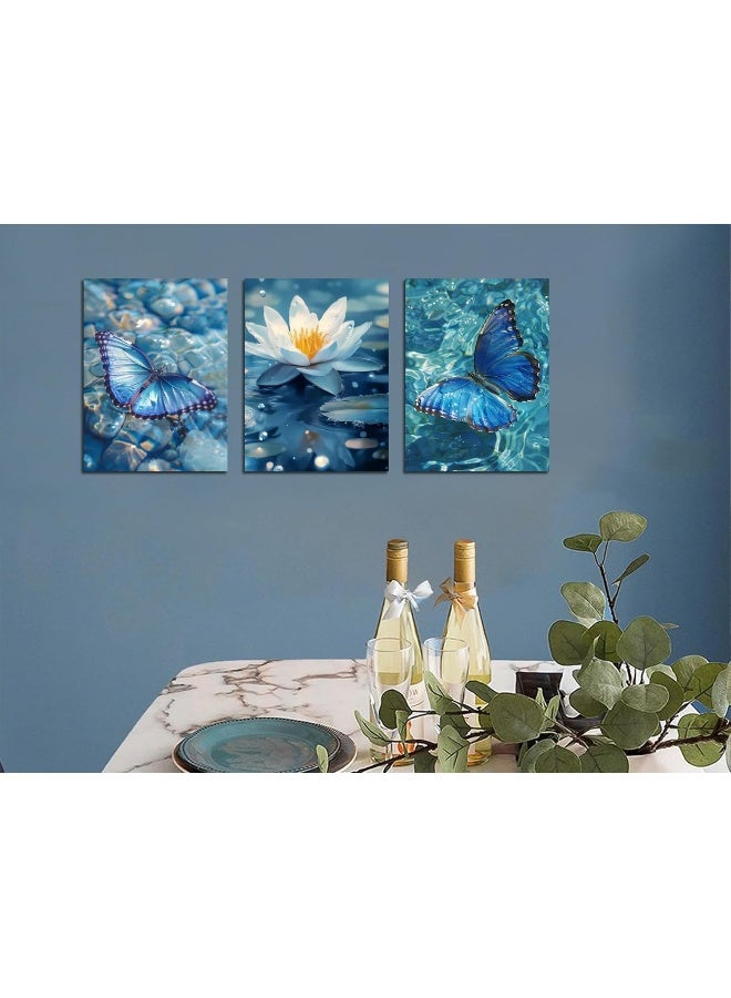 Home Trove Arjun Blue Butterflies Canvas Wall Art Beautiful Butterflies And Lotus Pictures Nature Painting Animals And Flowers Artwork Framed For Bathroom Living Room Bedroom Home Office Wall Decor, 12"X16"X3  - Image 5