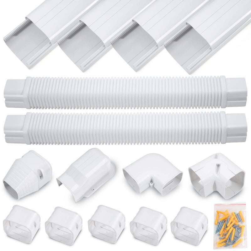DWALE DWALE 3 17Ft PVC Decorative Line Set Cover Kit Mini Split line Set Coverfor Ductless Mini Split Air Conditioner and Central AC and Heat Pumps 