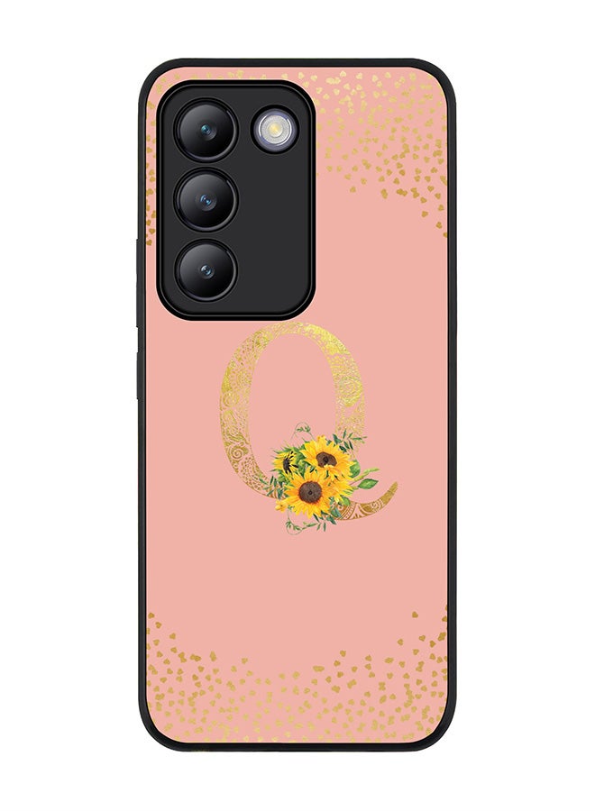 Rugged Black edge case for Vivo V30 Lite 5G, Cover Custom Monogram Initial Letter Mandala Floral Pattern Alphabet - Q  (Rose Pink )