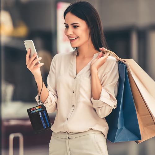 SEAVILIA محفظة صغيرة للنساء من SEAVILIA، محفظة رفيعة مع سلسلة مفاتيح، حافظة بطاقات ائتمان مع جيب بسحاب، نافذة هوية (أسود) - Image 4