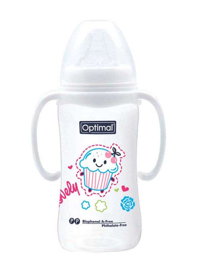 Optimal - زجاجة رضاعة ذات عنق عريض ومقبض سعة 300 مل، لون أبيض - Image 1