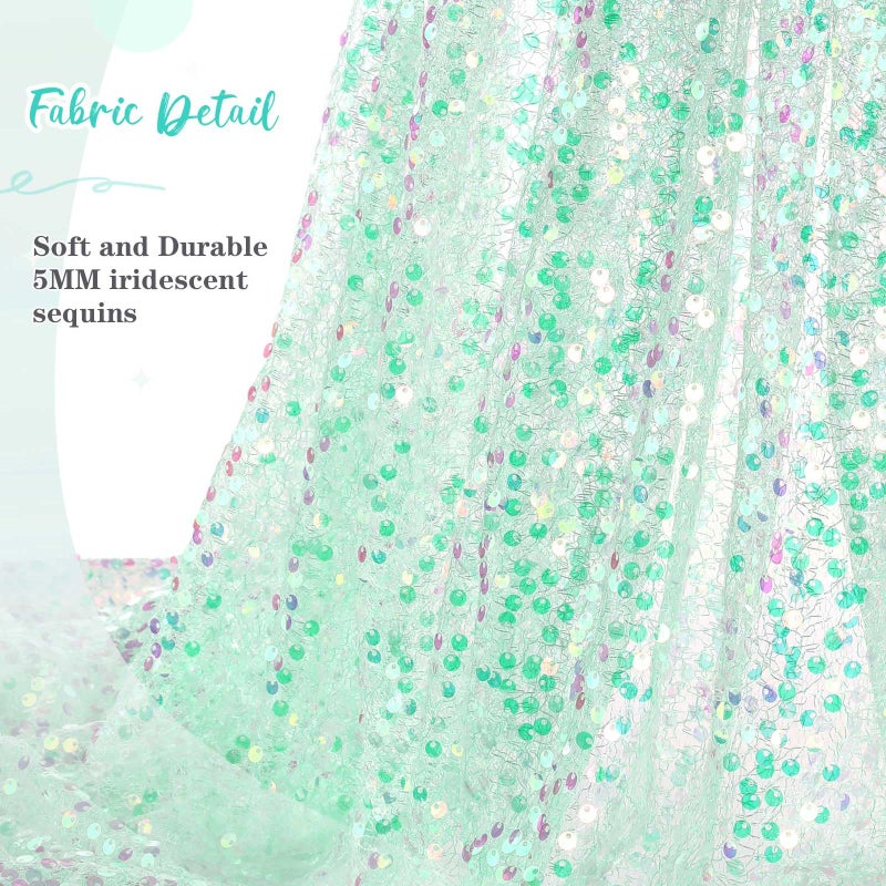 QueenDream Green Sequin Table Runner 25x120 Inches Long 10FT Iridescent Glitter Fabric for Girls Spring Summer Wedding Mermaid Party Birthday Decorations - Image 2