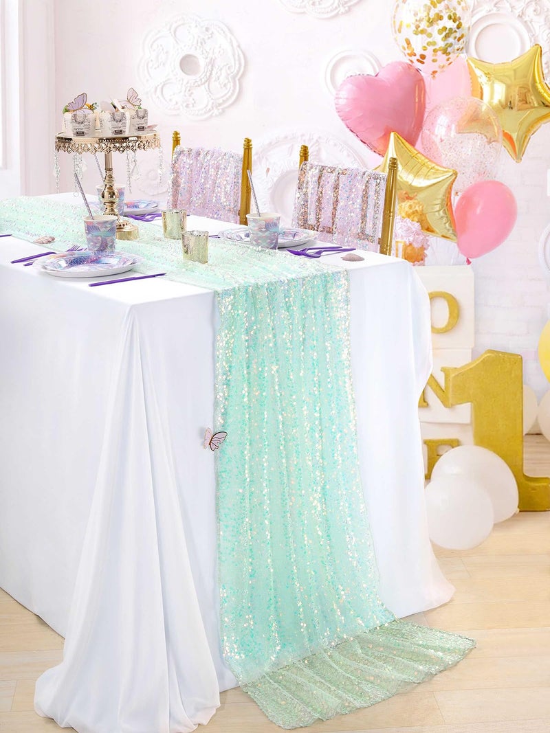 QueenDream Green Sequin Table Runner 25x120 Inches Long 10FT Iridescent Glitter Fabric for Girls Spring Summer Wedding Mermaid Party Birthday Decorations - Image 5