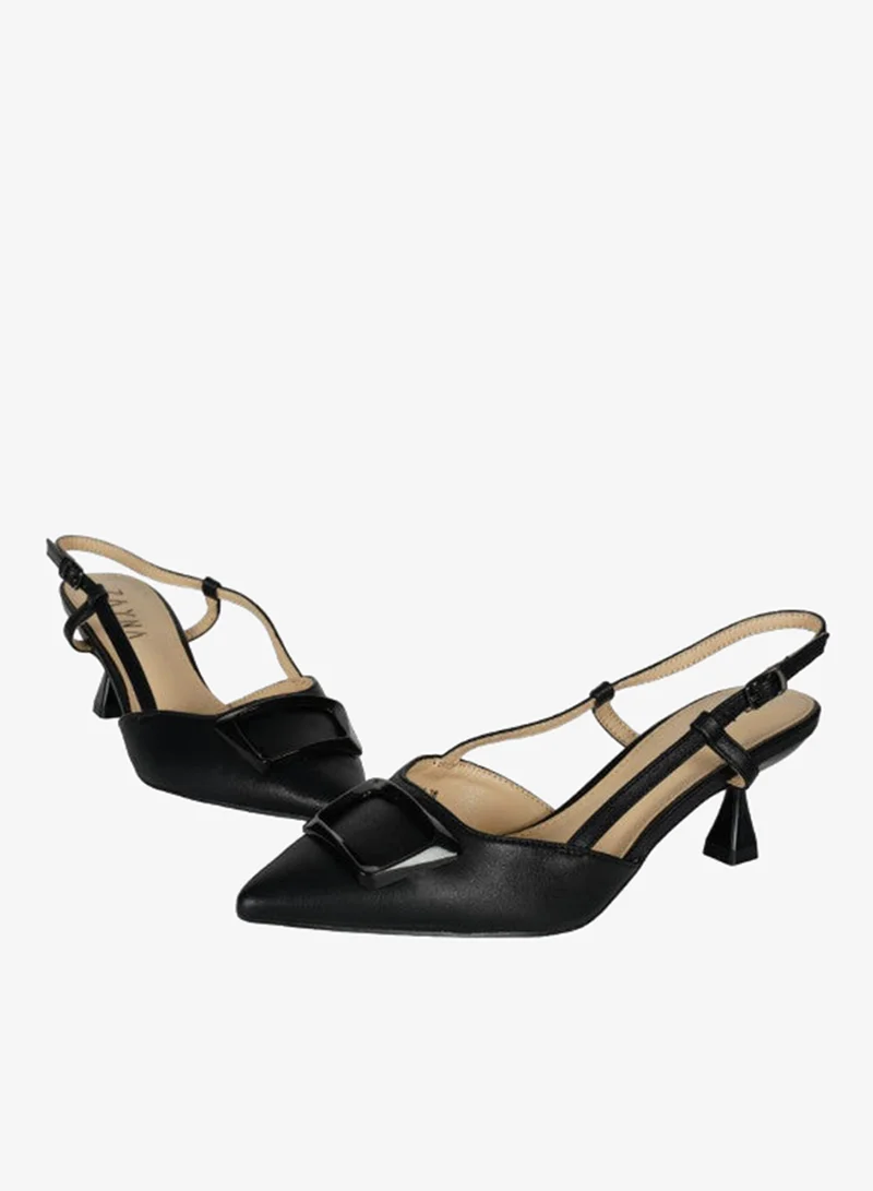 ZAYNA 221-13 Zayna Ladies  Fashion Mid Heel  Backstrap  Sandals BN-3 Black