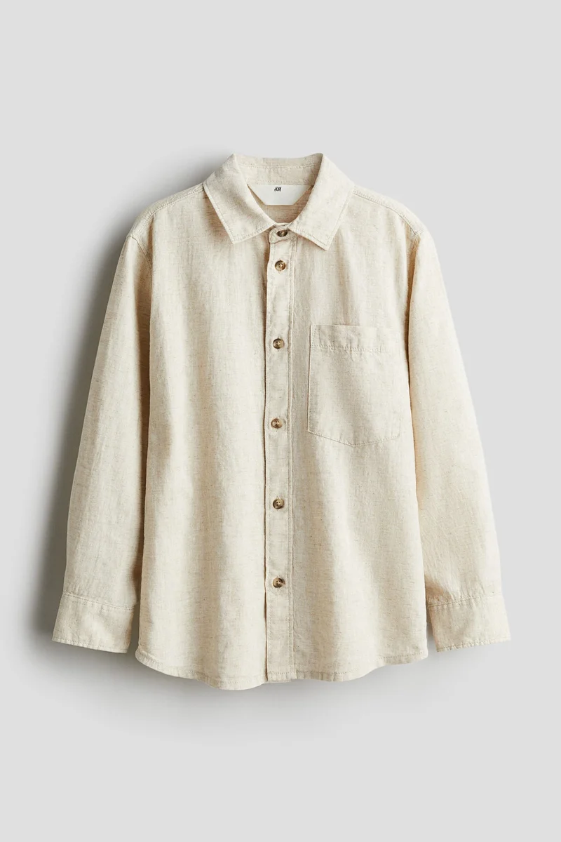 H&M Long-sleeved linen-blend shirt