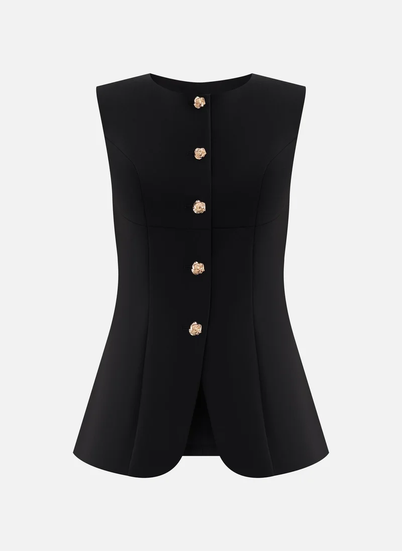 ليتشي سترة واسعة مع أزرار زهور