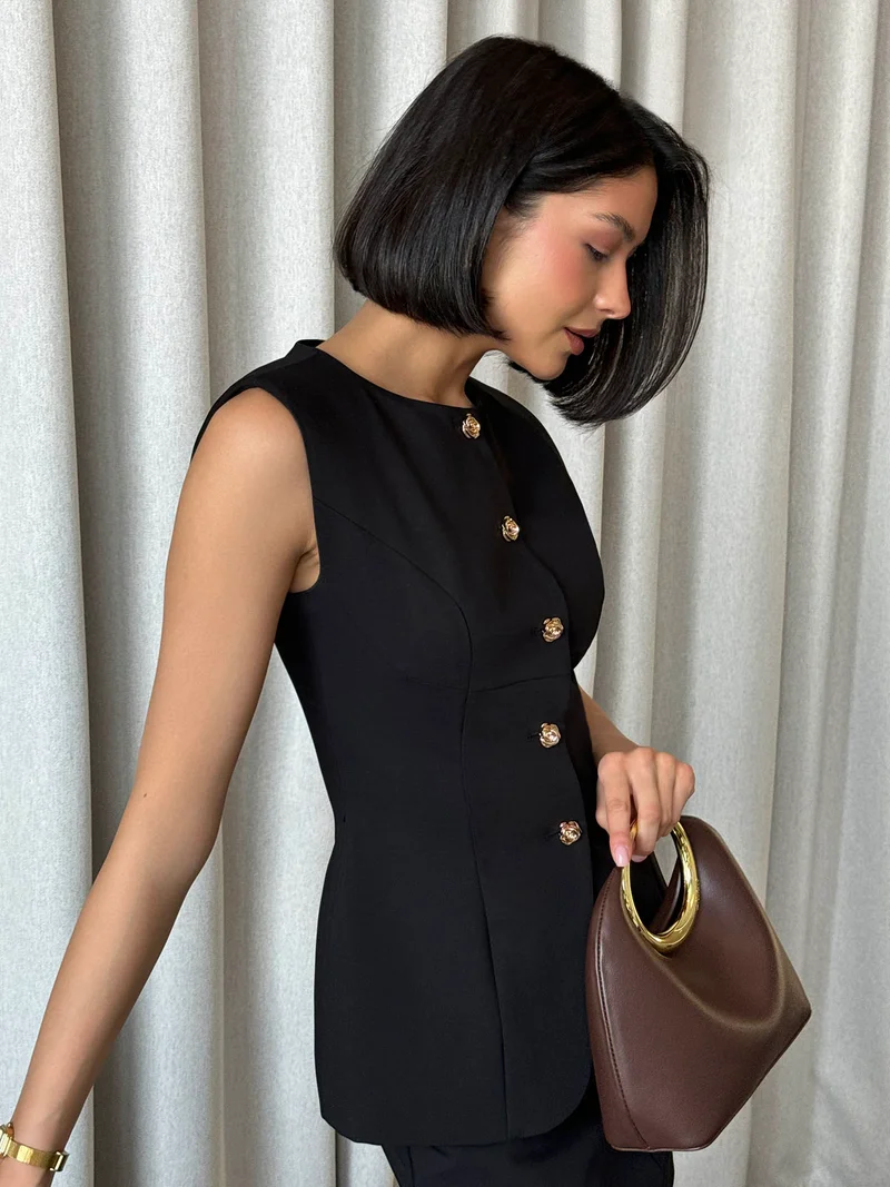 Lichi  Flared waistcoat with flower buttons for Women | Best Price UAE